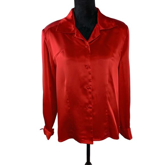 JORDAN Women's Vintage Dressy Blouse Large Red Classic Winter  Christmas - Picture 2 of 4